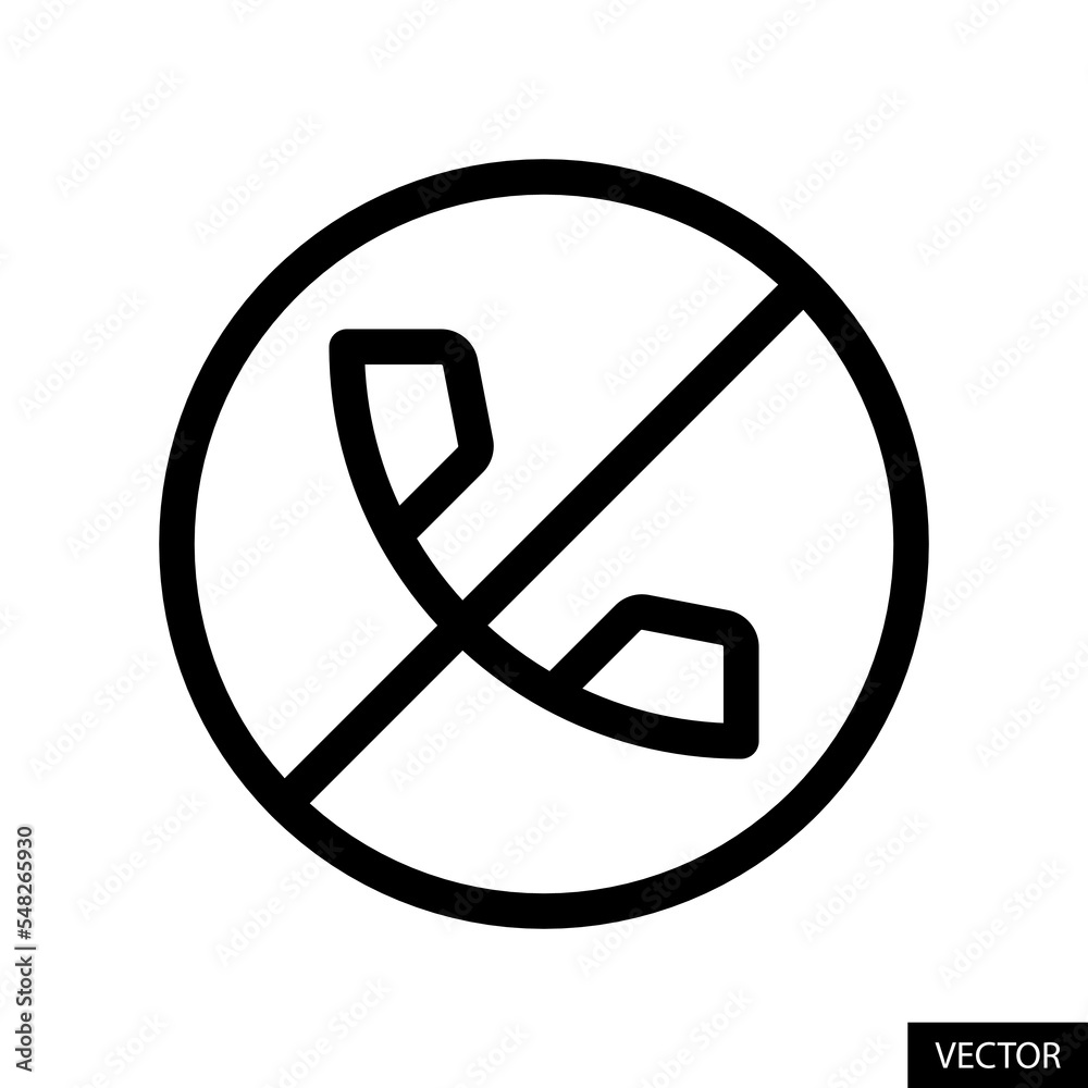 Do not call, No phone calls, Forbidden, Not allowed vector icon in line