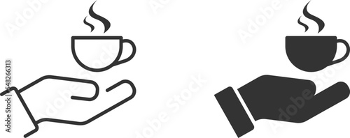 Hand holding coffee cup icon. Vector illustration.