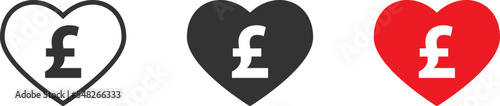 Heart icon with british currency sign inside. Vector illustration.