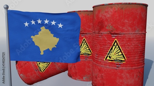 Coal on top of the flag of Kosovo (3D render) photo