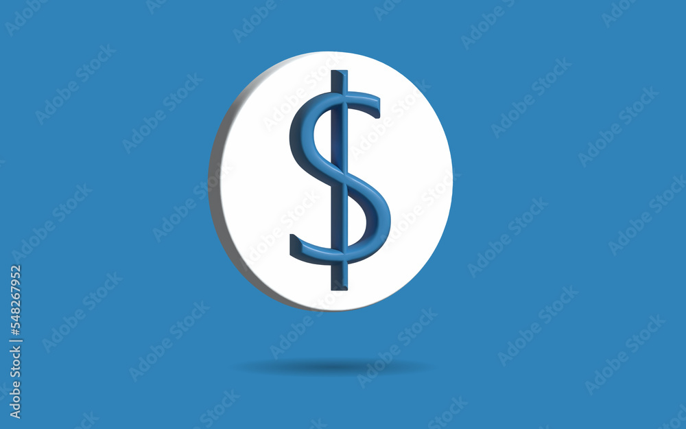 3D Realistic Dollar currency symbol on white coin, money sign flat style isolated on blue background
3D Realistic Dollar currency symbol on white coin, money sign flat style isolated on blue background