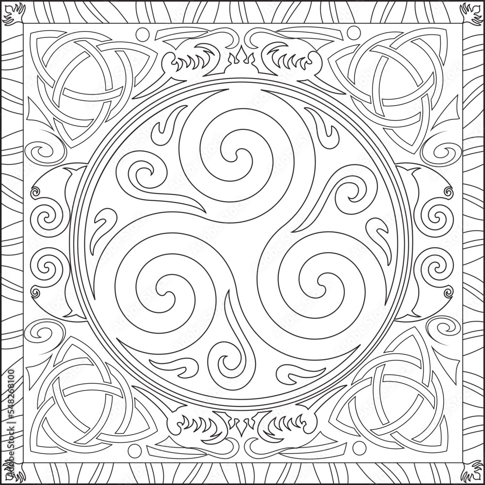 Page Coloriage pour Adultes Livre Design Motif Triskel Noeud Celtique  Mandala Vecteur Illustration Blanc et Noir Stock Vector