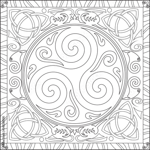 Page Coloriage pour Adultes Livre Design Motif Triskel Noeud Celtique Mandala Vecteur Illustration Blanc et Noir