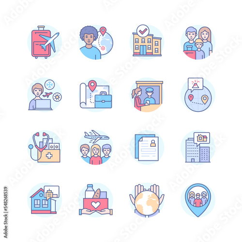Travel and migration - line design style icons set