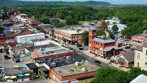 Aerial pan of Milton, Ontario, Canada on beautiful day 4K