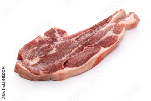 raw lamb shoulder chops isolated on white background