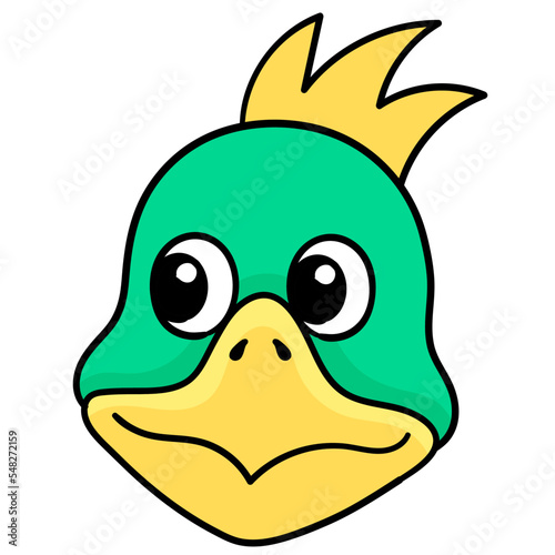 Vector illustration of a green duck cartoon character looking aside isolated on white background