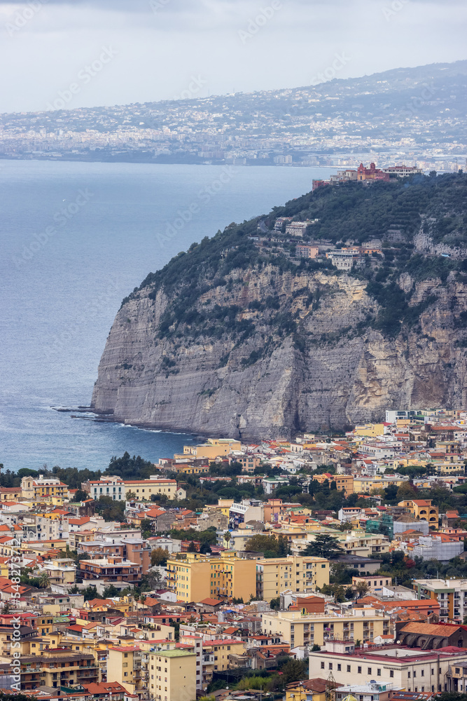 Obraz premium Aerial View of Touristic Town, Sorrento, Italy. Coast of Tyrrhenian Sea.