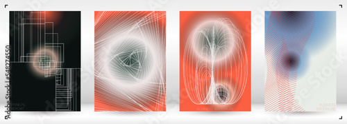 Minimal Minimal Geometric Vector Poster Design with Lines and Gradient Colorful Circles. Collection of Abstract Backgrounds for Covers, Flyers, Templates, Booklets, Cards, Brochures, Branding, etc.