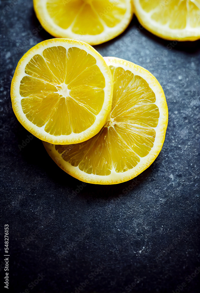 Horizontal shot of delicious fresh sliced lemon 3d illustrated Horizontal shot of delicious fresh sliced lemon 3d illustrated