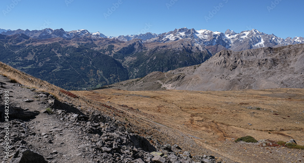 Alpine view as seen from the trail back to Col de Granon from Col de l'Ouli, Hautes-Alpes, France