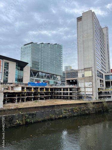 Buildings being demolished creating space for redevelopment. Taken in Manchester City centre. 