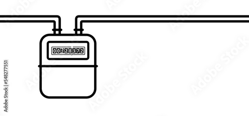 Cartoon yellow gas meter counter. Technology electrical energy icon, counter for distribution domestic current. m3 sign. Measure consumption, control of electric price. Bill, monitor.