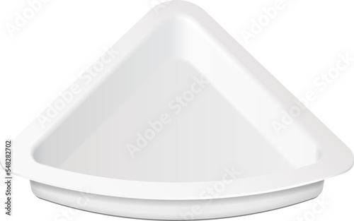 Mockup Triangle Empty Blank Cheese, Curd Plastic Food Tray Container Box Opened, Cover. Illustration Isolated On White Background. Mock Up Template Ready For Your Design. Vector EPS10