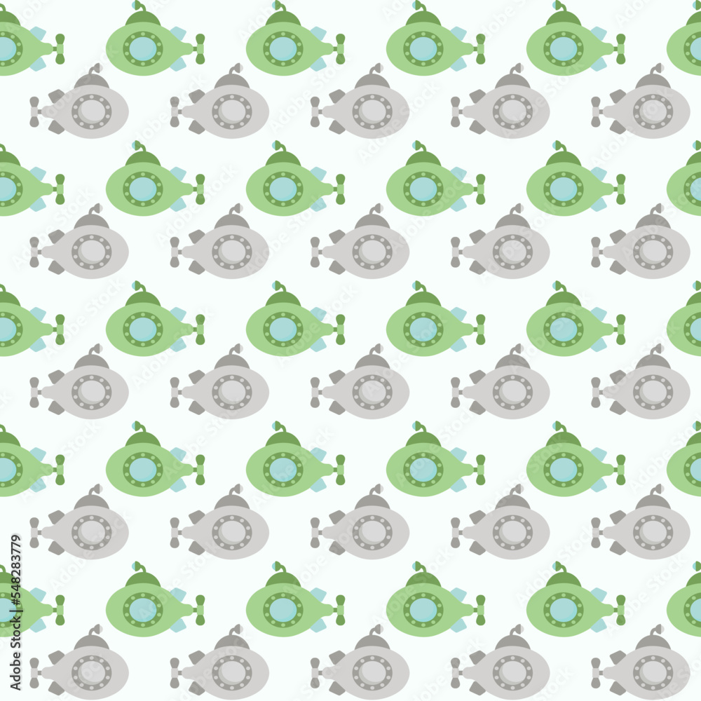 Obraz premium Vector seamless pattern with submarine.Underwater cartoon creatures.Marine background.Cute ocean pattern for fabric, childrens clothing,textiles,wrapping paper