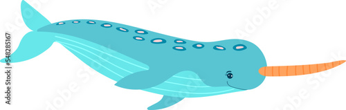Cartoon style, ancient fish, rare inhabitant, ocean predator, wildlife underwater, flat vector illustration, isolated on white.