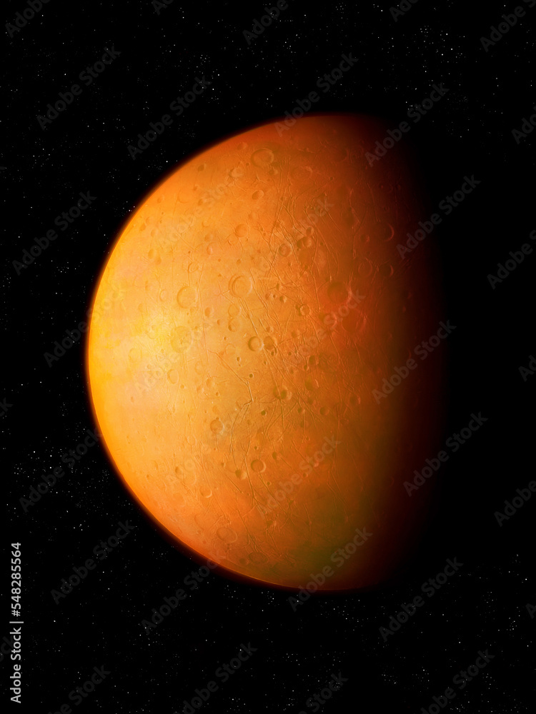 Fototapeta premium Rocky planet in space. Cosmic landscape. Beautiful orange exoplanet.