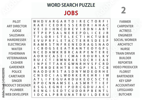 Word search puzzle vector (Word find game) illustration. Jobs 2