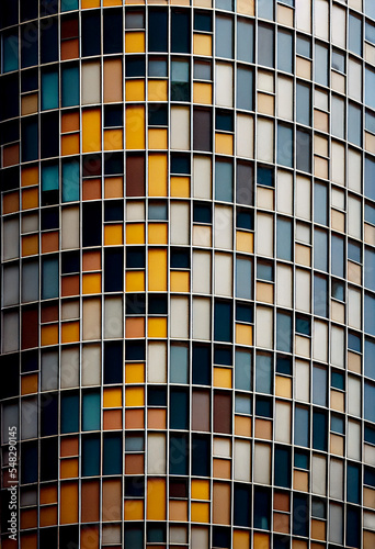 Horizontal shot of colorful skyscraper from outside 3d illustrated