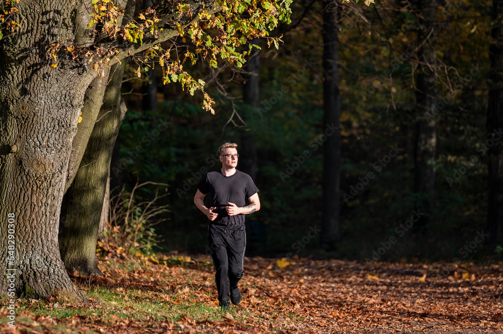 Jogging in the autumn park.