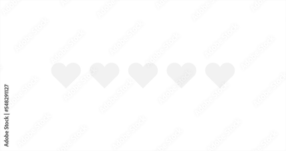 Five rating heart moving from the top and rotate in white background. Seamless red hearts review vector for business, award, hotel, high score, love, like… Five rating heart moving from the top and rotate in white background. Seamless red hearts review vector for business, award, hotel, high score, love, like…