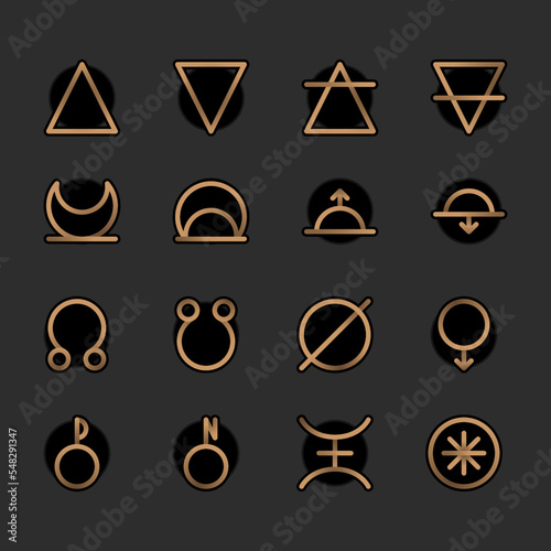 ASTROLOGY ELEMENTS zodiac horoscope thin line label linear design esoteric stylized elements symbols signs. Vector illustration icons photo