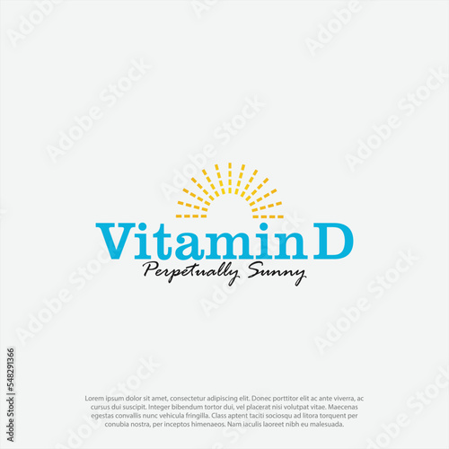 retro vintage concept, sun ray, Vitamin D icon with sun. Vitamin D3 yellow shining capsule. Beauty, nutrition skin care, pharmacy, diet Vector illustration