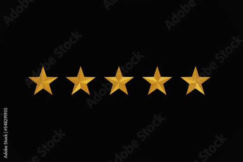 Five star symbol, the concept of a positive rating, reviews and feedback on black background