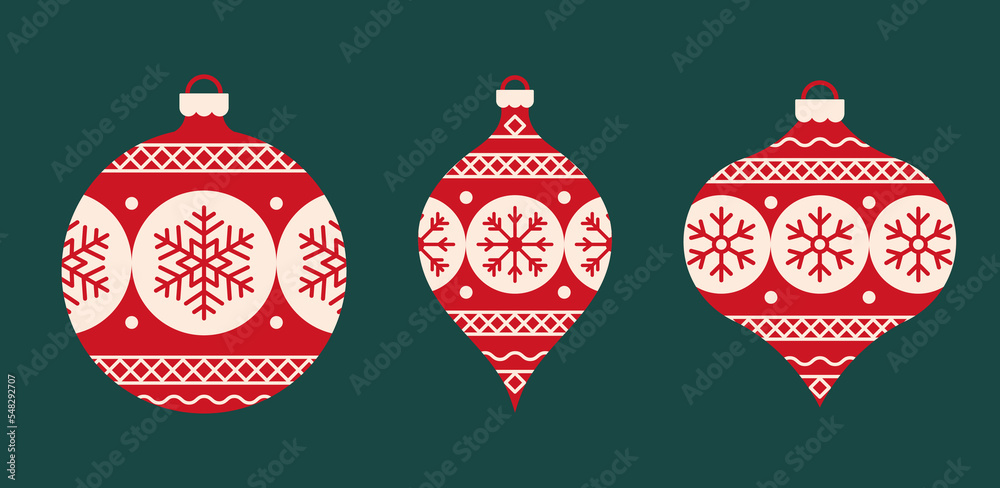 Fototapeta premium Christmas balls. Set of three red decorations.