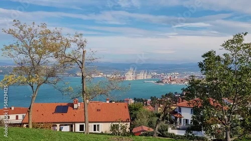 Wallpaper Mural Scenic view to beautiful green hills, red roofs and Adriatic sea against blue sky in spring from Koper, Slovenia. Nature backgrounds Torontodigital.ca