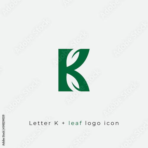 K letter with negative space leaf fresh green logo icon
