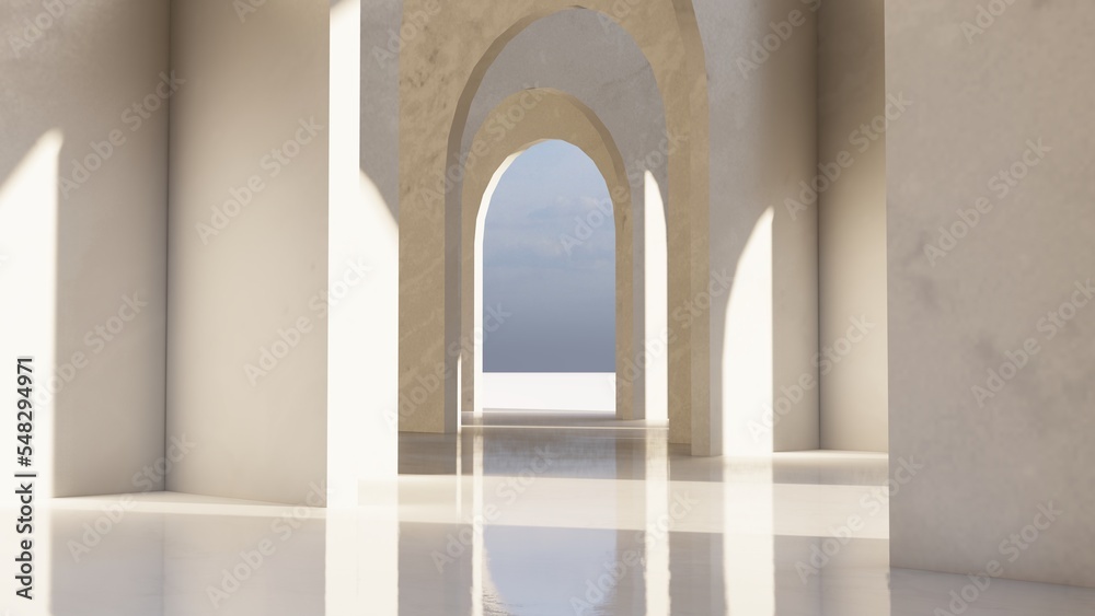Fototapeta premium Architecture interior background empty arched pass 3d render