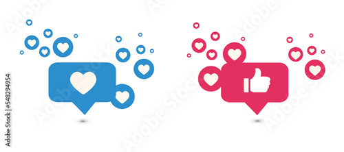Heart like and tumbs up hands icon, social network on white background.