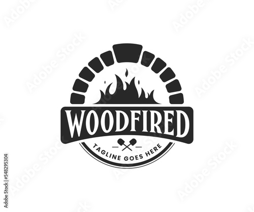 Brick oven pizza logo design vector template. Firewood brick oven logo designs