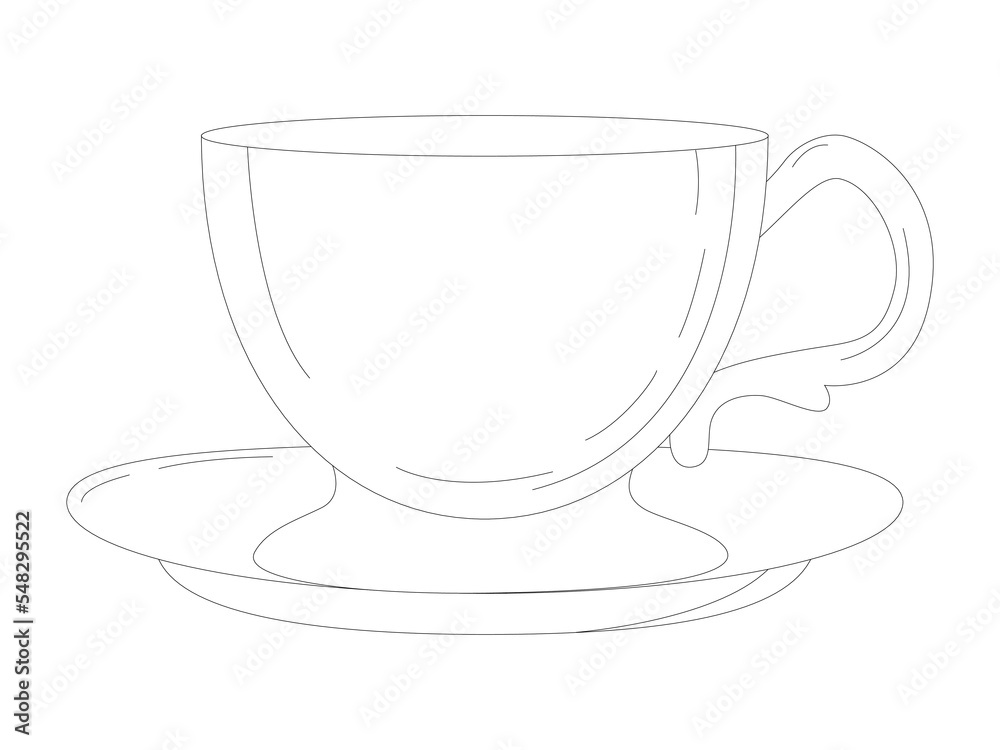 The silhouette of a tea or coffee cup, a black line on a white background. Vintage cup. The silhouette of a tea or coffee cup, a black line on a white background. Vintage cup.