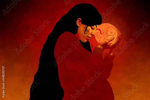 Pregnant woman cradling image of unborn child
