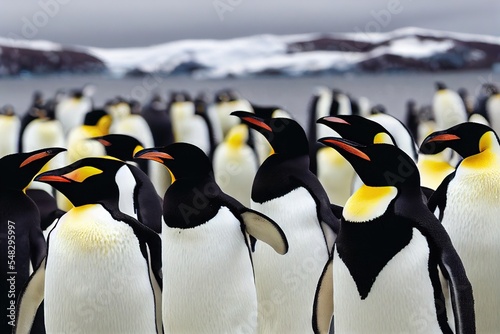 Fotografie, Obraz Bright funny emperor penguins living at south pole