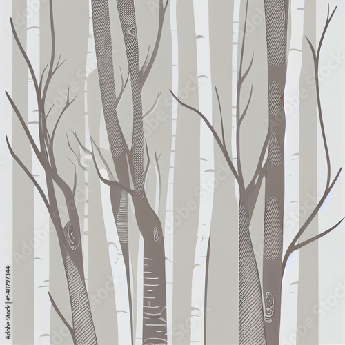 birch forest background  winter  still  calm nature  background  backdrop  greeting  mourning  card  illustration  digital