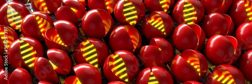 Colored spherical objects. Geometric structure. 3d rendering