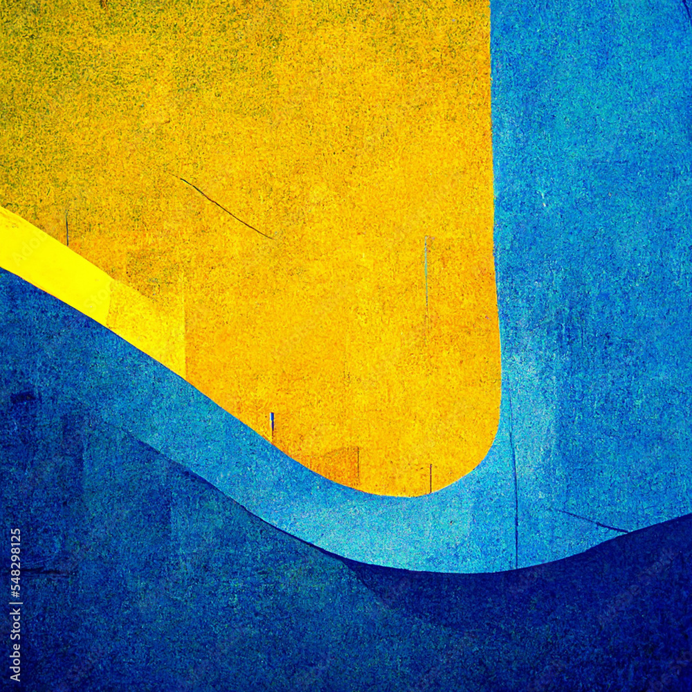Abstract painting on blue and yellow watercolor painting background. Ukrainian colors.