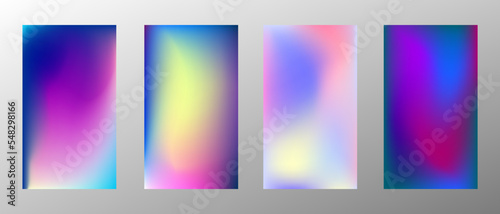 Abstract bright gradient background. Set of 4 backgrounds. Creative modern vector illustration. Holographic spectrum for coating.