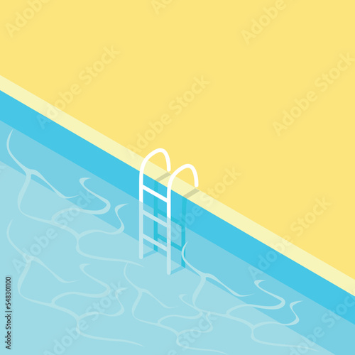 Isometric swimming pool with a staircase and clear water. Summer vacation by the pool. Colorful image of summer fun. 