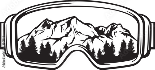 Ski Goggles with Mountains Landscape(Winter Sport Glasses). Vector Illustration.