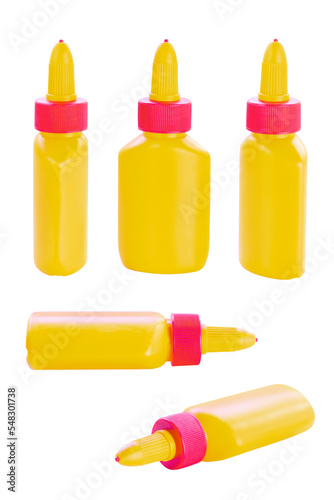 Obraz na płótnie Set of yellow glue bottles from all angles isolated w salonie