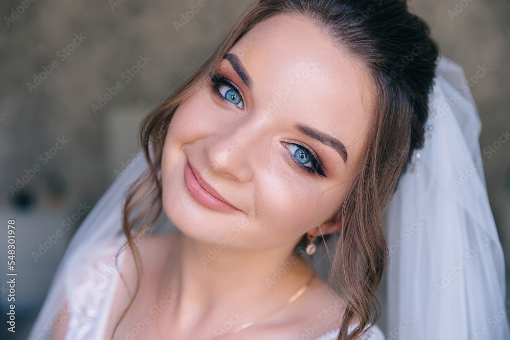 Bride with luxurious hair and makeup. Wedding. Morning Preparation of the bride for the upcoming wedding. Bride with luxurious hair and makeup. Wedding. Morning Preparation of the bride for the upcoming wedding.
