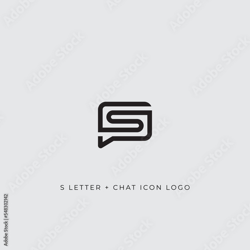 S letter with chat icon line logo template