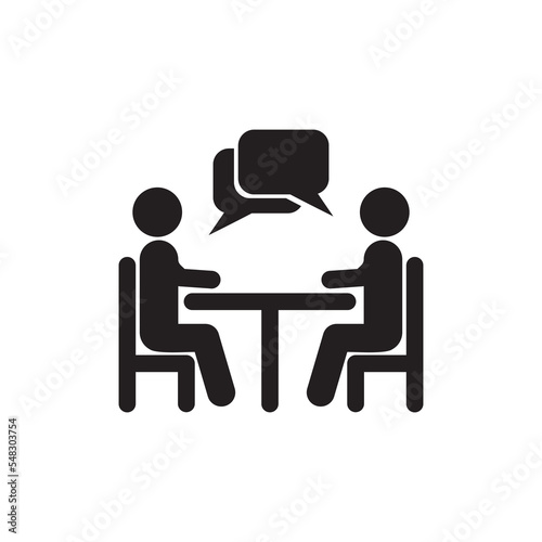 vector illustration people at a table talking, icon symbol