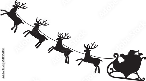 vector santa claus and deers flying in the sky