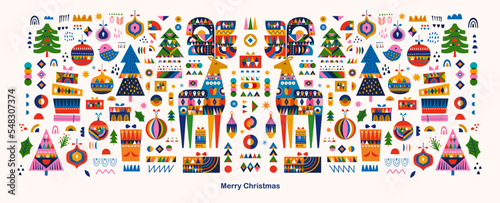 Big Christmas set in Scandinavian style with deers and Christmas trees.