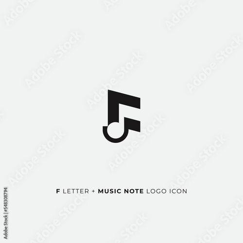 F letter with negative space music note sign logo icon